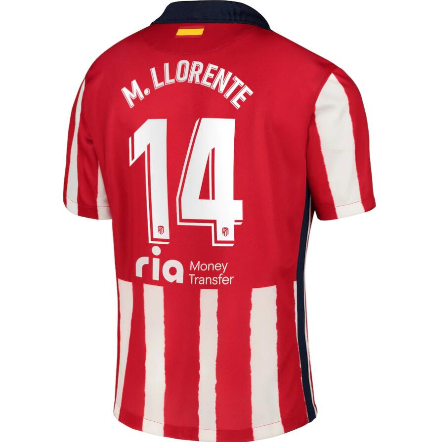 Atlético de Madrid Home Kit Soccer Jersey with M. Llorente 14 printing 2020/21